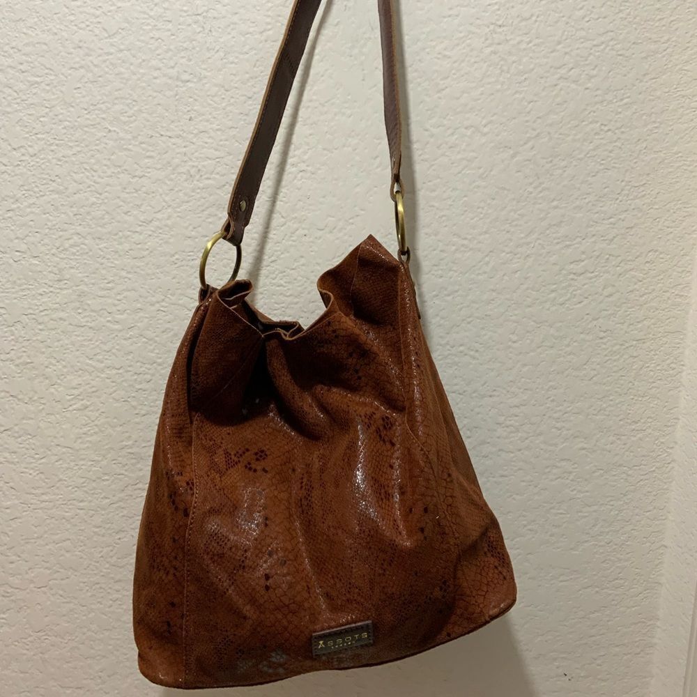 New ASSOTS LONDON Brown Snake Foil Pattern Genuine Leather Hobo Bag